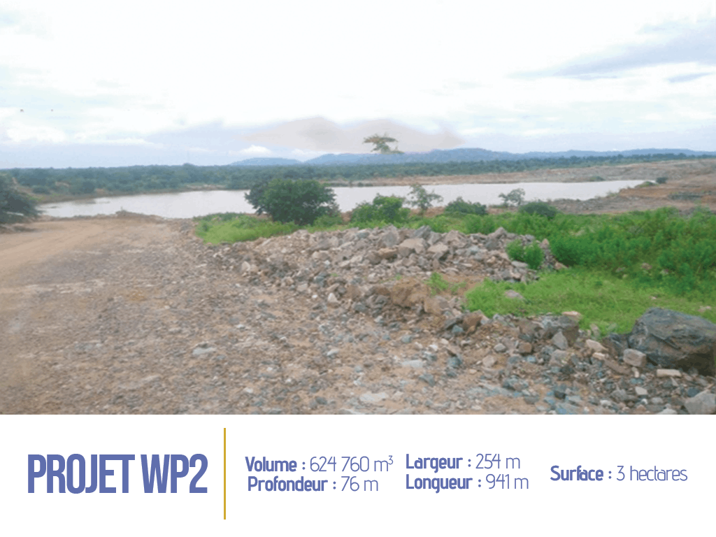 Vue du Projet WP2, un réservoir d'eau de 624 760 m³ couvrant 3 hectares avec une profondeur de 76 m.